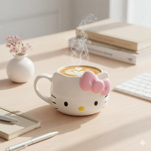 Silver Buffalo Sanrio Hello Kitty Pink Bow Ceramic 3D Sculpted Mug, 20 Ounces