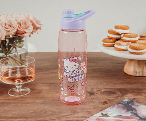 Sanrio Hello Kitty Rainbow Treats and Stars 28-Ounce Water Bottle with Lid | BPA-Free Plastic Sports Jug With Leakproof Screw-Top Lid | Hydration For Outdoor Activities, Gym Fitness | Cute Gifts